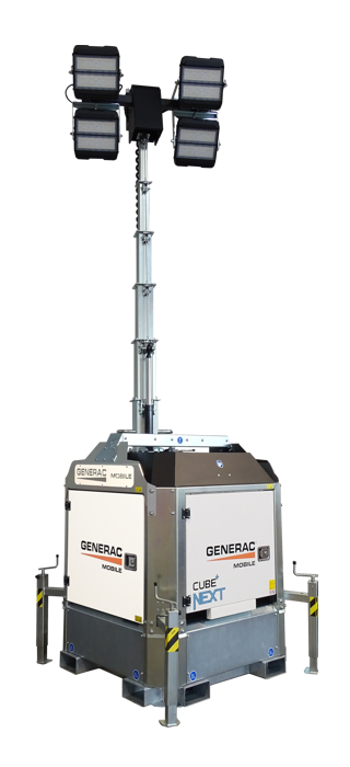 Torre de iluminación Generac Mobile CUBE+ NEXT con el mástil extendido